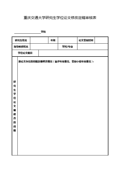 重庆交通大学研究生学位论文修改定稿审核表