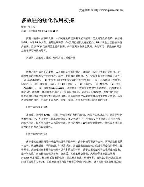 多效唑的矮化作用初探