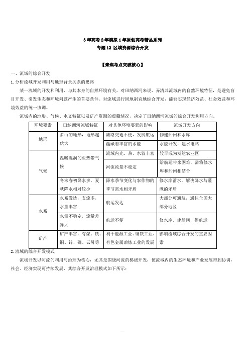3年高考2年模拟1年原创备战2019高考地理专题12 区域资源综合开发(含解析)