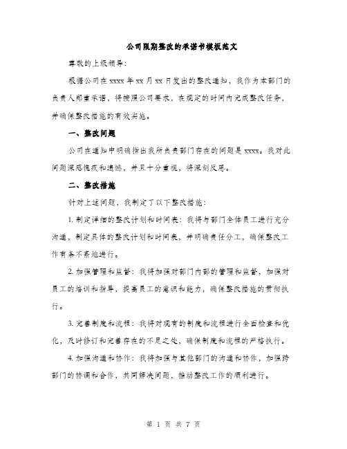 公司限期整改的承诺书模板范文（二篇）