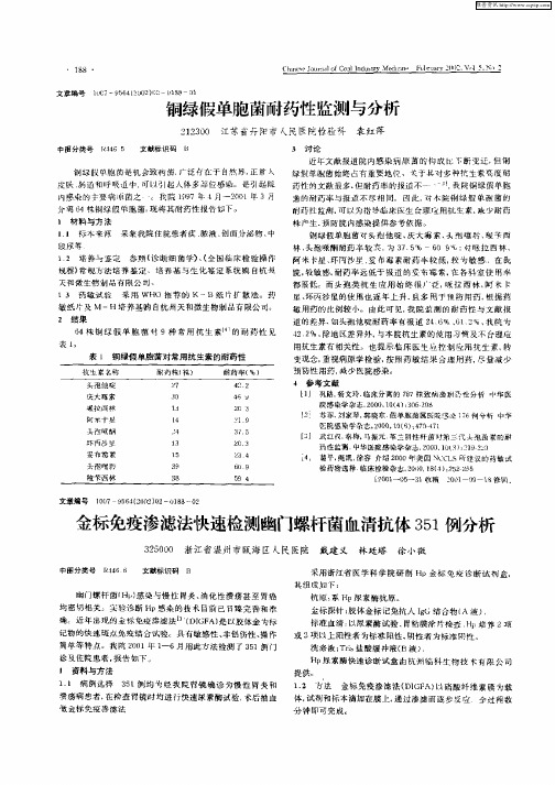 金标免疫渗滤法快速检测幽门螺杆菌血清抗体351例分析