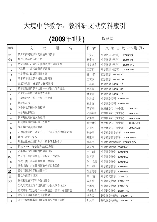 大境中学教学、教科研文献资料索引