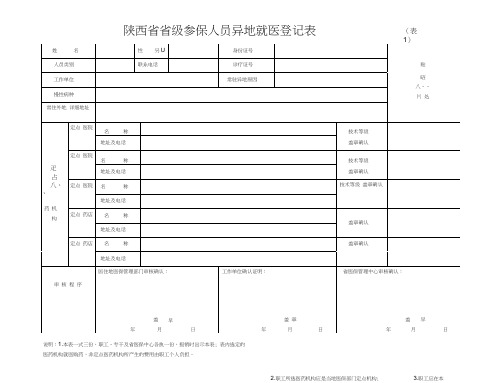 陕西省省级参保人员异地就医登记表(表