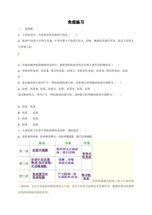 苏教版-生物-八年级下册-25.3 免疫 苏教版练习