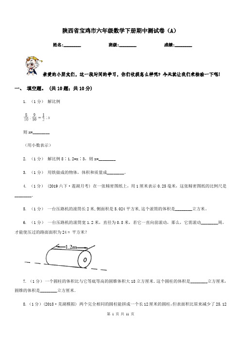 陕西省宝鸡市六年级数学下册期中测试卷(A)