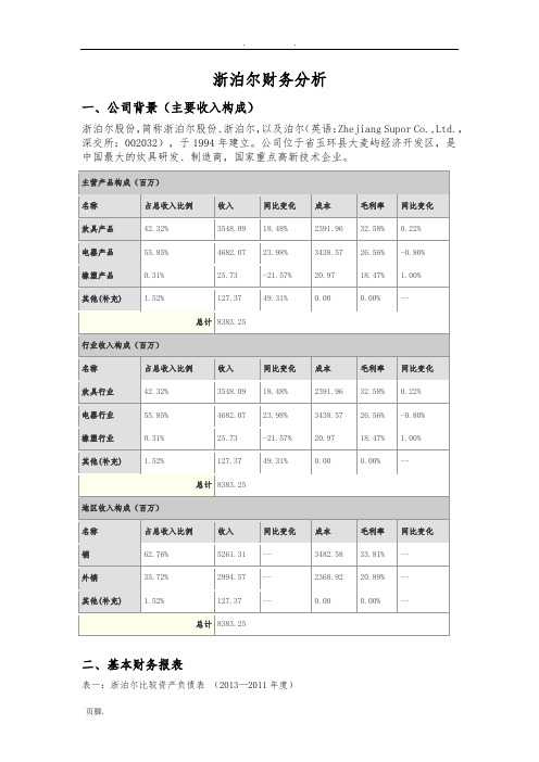 浙江苏泊尔有限公司财务分析