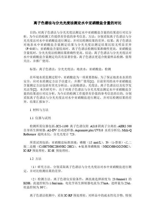 离子色谱法与分光光度法测定水中亚硝酸盐含量的对比