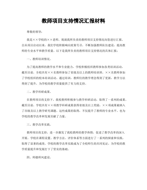 教师项目支持情况汇报材料