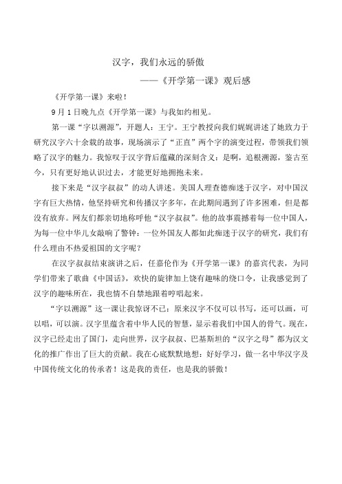 1小学生习作：《汉字,我们永远的骄傲》