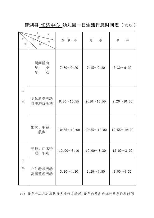 幼儿园作息时间表