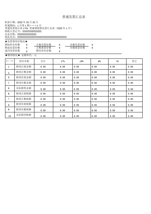 普通发票汇总表及明细表模板