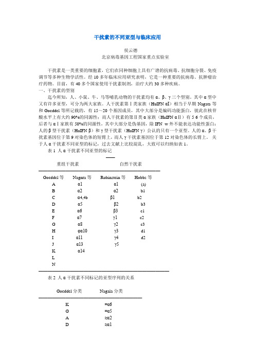 干扰素不同亚型及应用