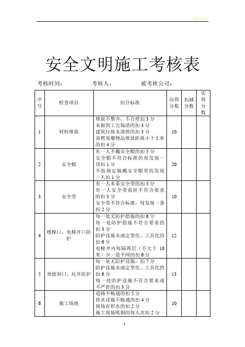 安全文明施工考核表