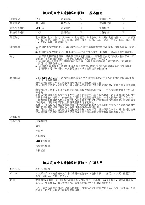 1、澳大利亚个人旅游签证须知