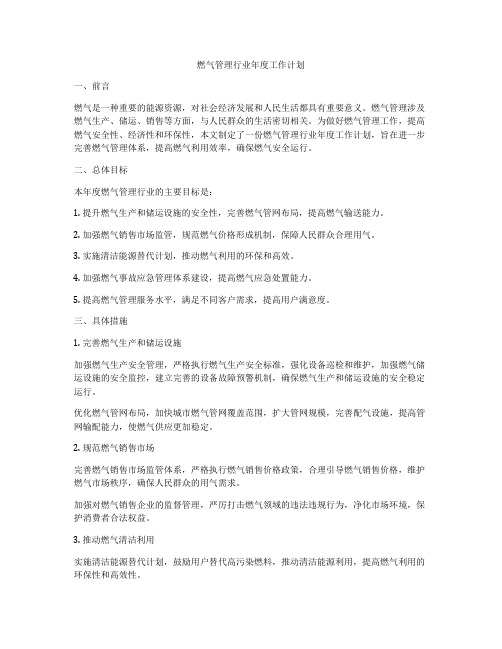 燃气管理行业年度工作计划