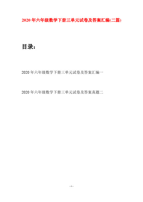 2020年六年级数学下册三单元试卷及答案汇编(二篇)