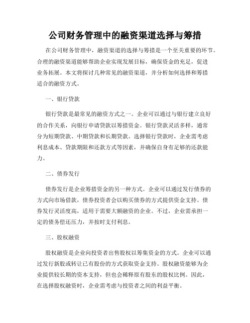 公司财务管理中的融资渠道选择与筹措