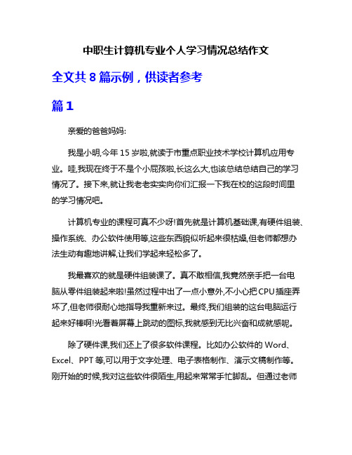 中职生计算机专业个人学习情况总结作文