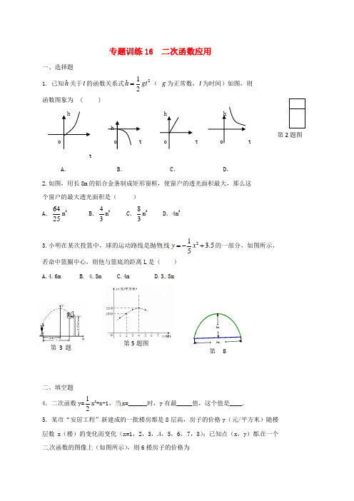 山东省龙口市兰高镇2018中考数学二轮复习专题训练16二次函数应用无答案鲁教版