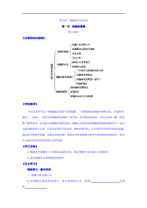  精品导学案：第6章 细胞的生命历程 第1节 细胞的增殖 时 Word版缺答案-