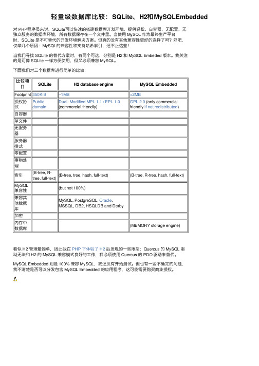 轻量级数据库比较：SQLite、H2和MySQLEmbedded