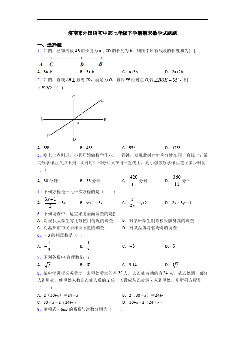 济南市外国语初中部七年级下学期期末数学试题题