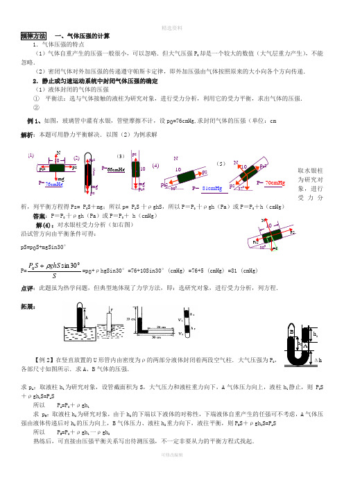 封闭气体压强计算方法总结