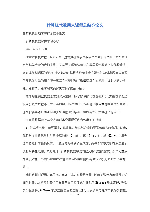 计算机代数期末课程总结小论文