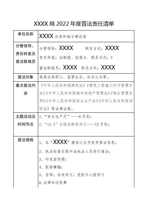 2022年度普法责任清单