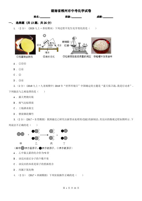 湖南省郴州市中考化学试卷  