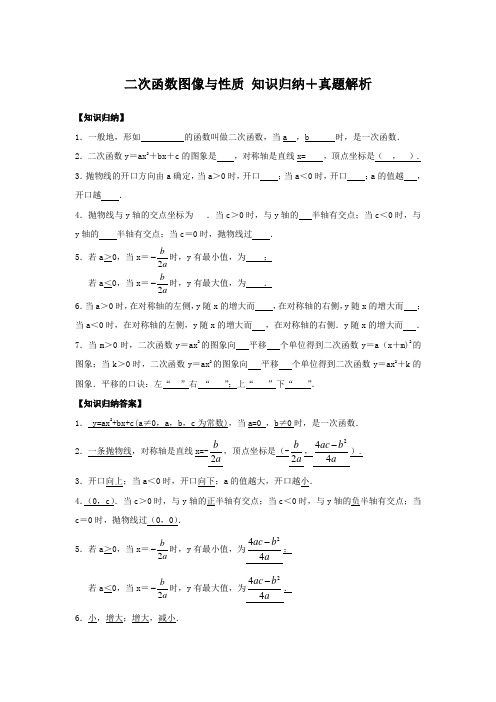 二次函数图像与性质 知识归纳+真题解析