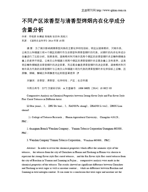 不同产区浓香型与清香型烤烟内在化学成分含量分析