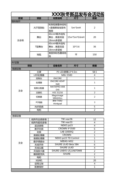 发布会活动报价模板