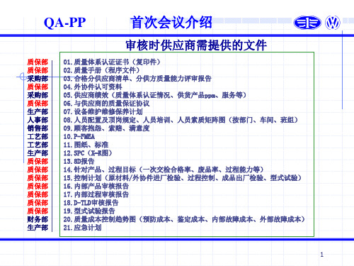 大众公司对我公司过程能力审核准备材料明细