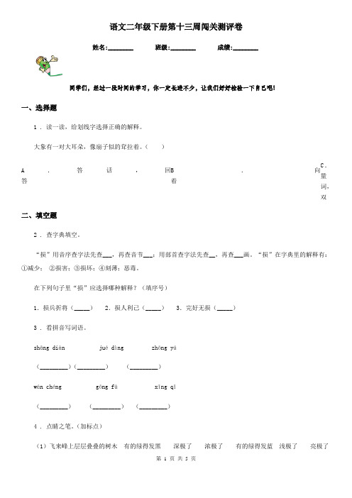 语文二年级下册第十三周闯关测评卷