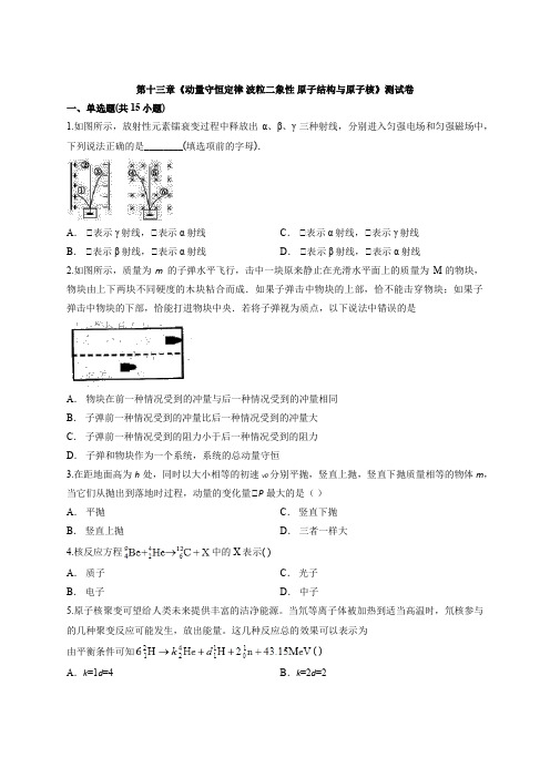 2020届人教版高中物理高考一轮复习第十三章《动量守恒定律 波粒二象性 原子结构与原子核》测试卷