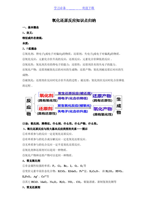 氧化还原反应知识点归纳