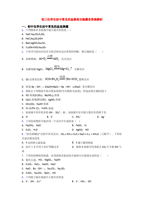 初三化学生活中常见的盐提高训练题含答案解析