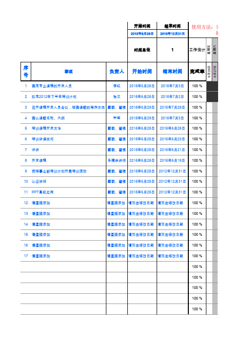 用Excel将工作计划表变为进度条