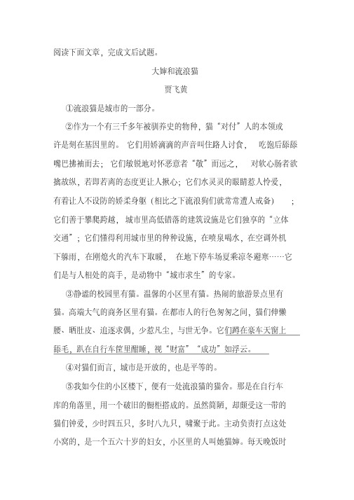 《大婶和流浪猫》阅读练习及答案