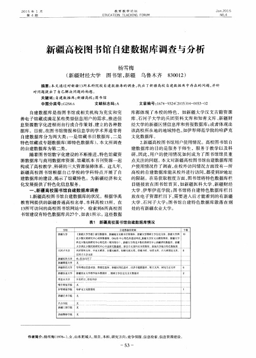 新疆高校图书馆自建数据库调查与分析