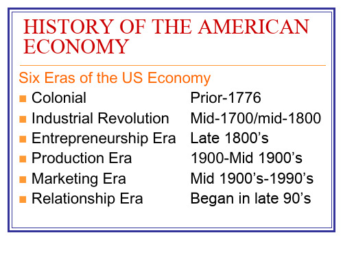 HISTORY OF THE AMERICAN ECONOMY