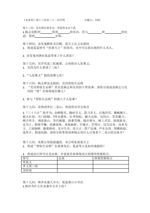 名著阅读：水浒传13—32回章节学程阅读辅导题设计