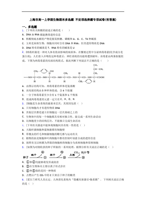 上海市高一上学期生物期末多选题 不定项选择题专项试卷(有答案)