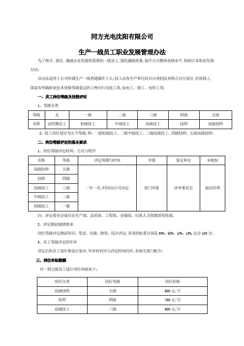 生产一线员工分级管理规定