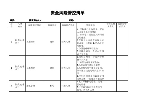 安全风险管控清单