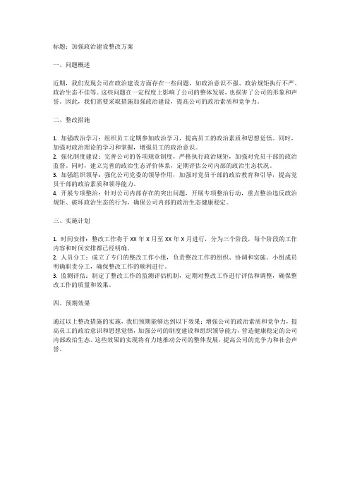 强化政治建设,整改方案