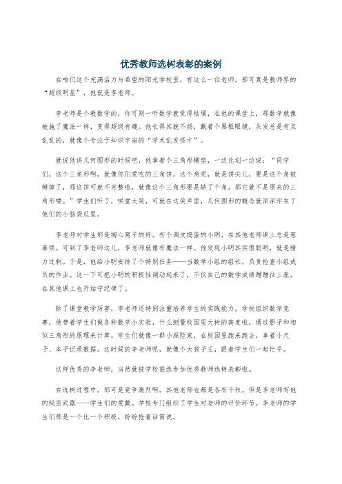 优秀教师选树表彰的案例