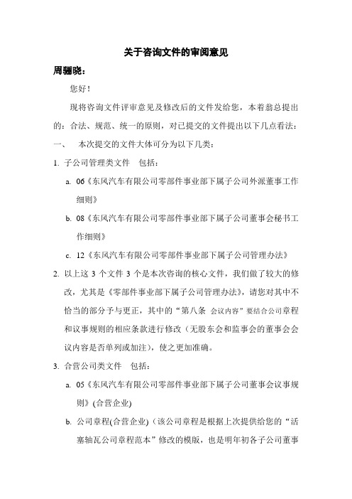 关于咨询文件的审阅意见