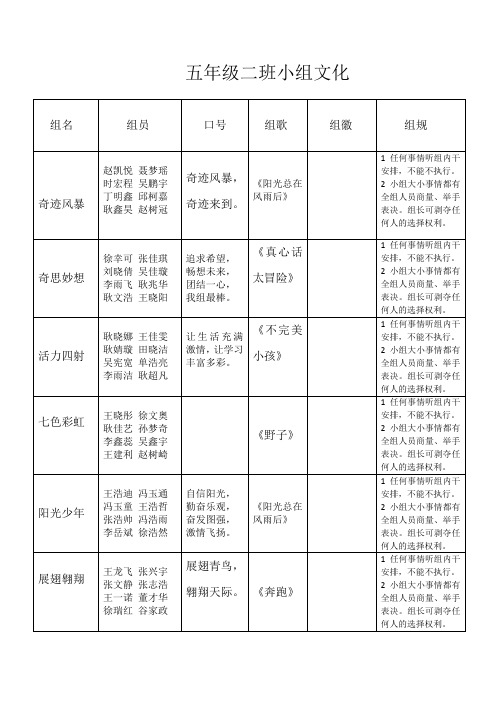 五年级二班小组文化